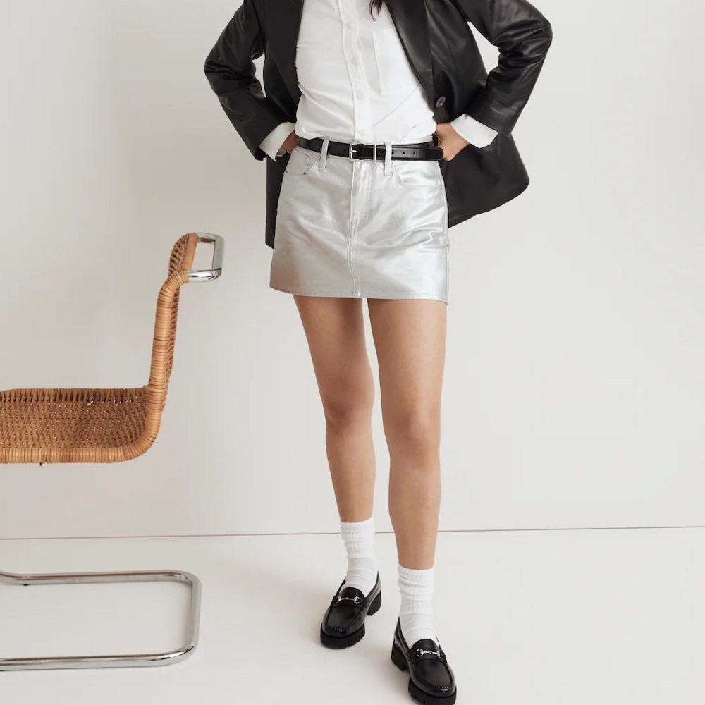 Madewell x Aimee Song Denim Mini Skirt in Coated Silver // NWT//  size 26